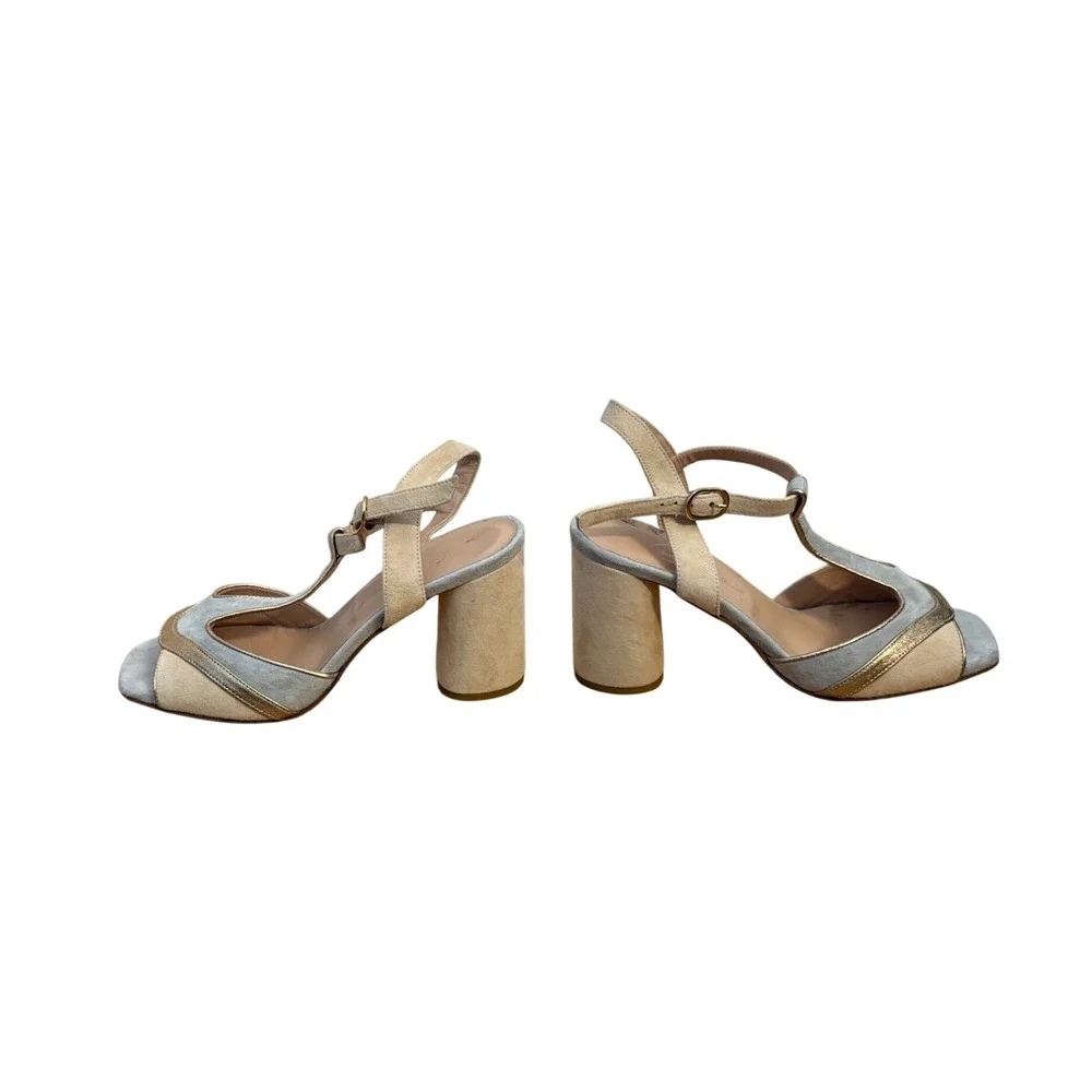 Jennifer Tattanelli Firenze Brook Aurora Suede T-Strap Mary Jane Block Heel 37‎